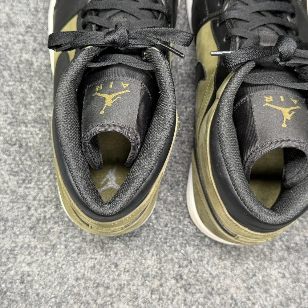 Jordan 1 Mid Shoes Men's 13 Olive Canvas Green Black‎ Retro Athletic Sneakers